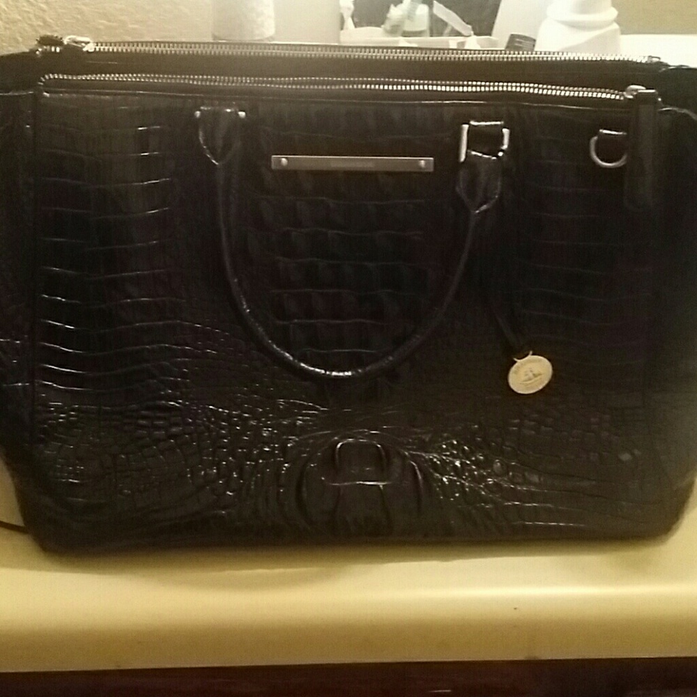 Black Crocodile Embossed Brahmin Bag